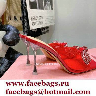 Mach  &  Mach Heel 8.5cm Crystal Double Bow Mules PVC Red 2022